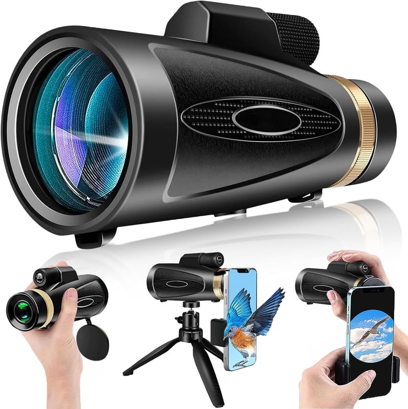KTBDING Monocular Telescope 80x100 HD Monoculars for Adults with Tripod & Phone Adapter, Monoculars for Bird Watching Stargazing Camping Hiking Hunting Wildlife Travel-Black - Image 1